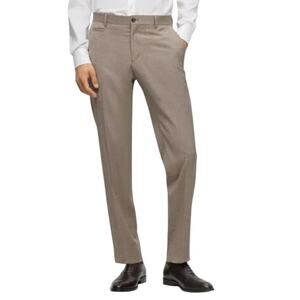 Hugo Boss Genius Trouser Pant Men 34 Beige Stretch Wool Slim Fit Straight Preppy